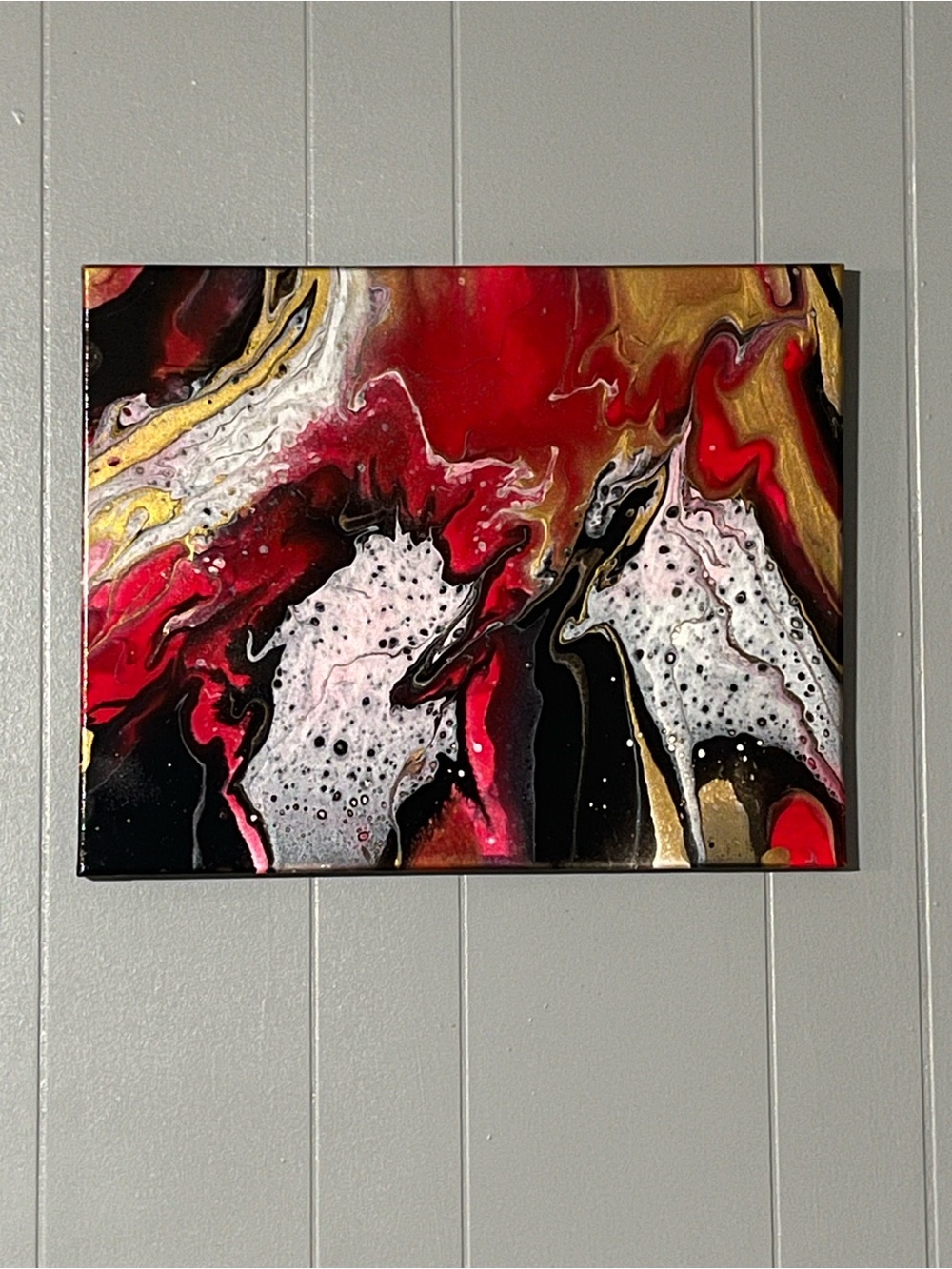 Contemporary Abstract Canvas Painting in Red, Black, Gold, and White